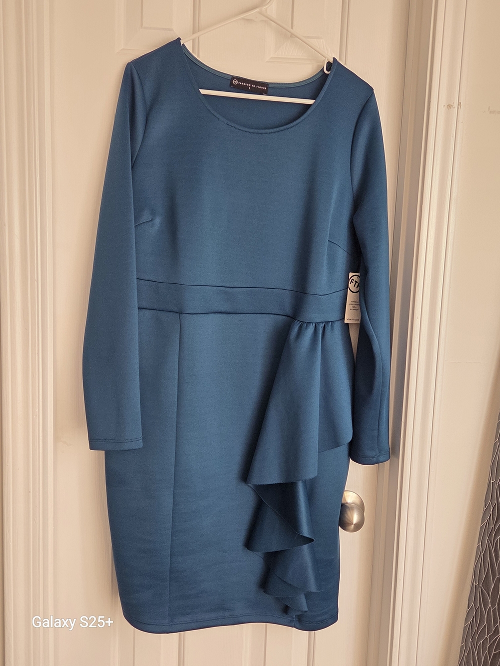 Fashion to Figure Teal Long-Sleeve Ruffle Dress